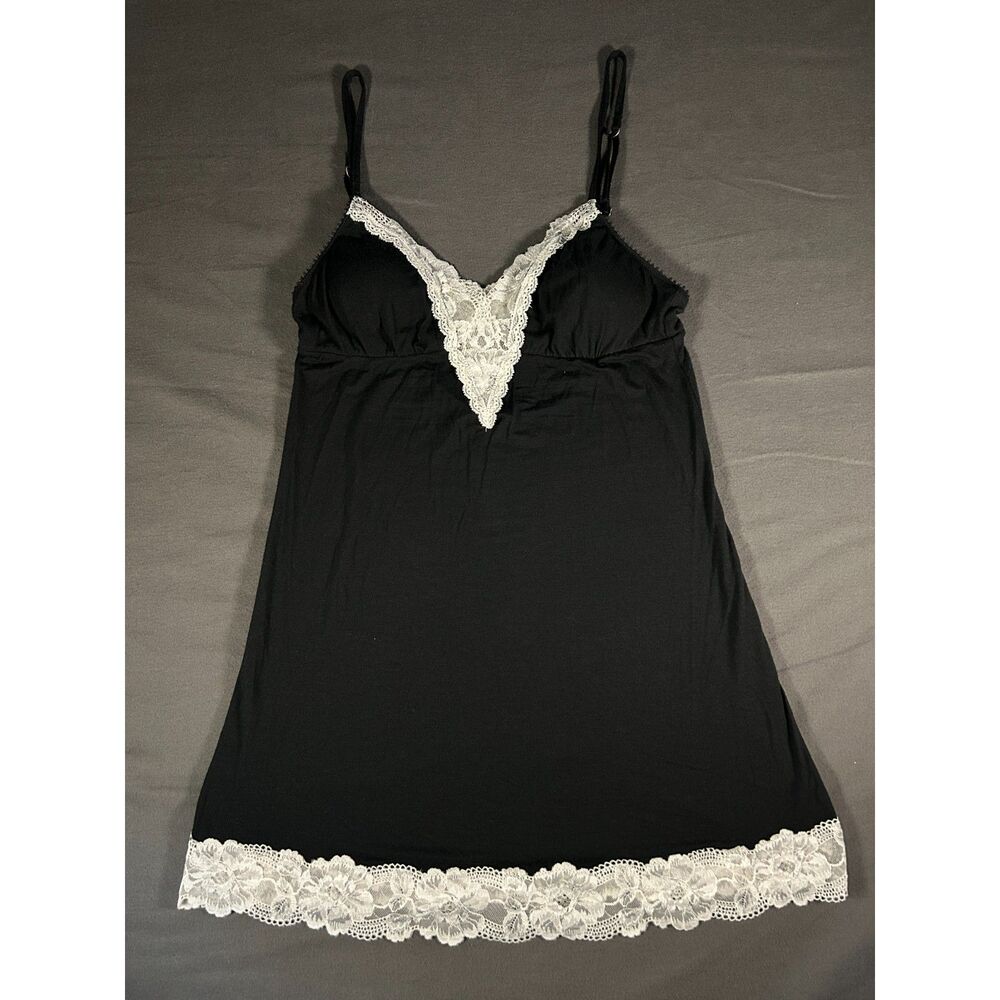 Y2K Dark Coquette Victoria's Secret Black Lace Trim Modal Slip Mini Dress Small